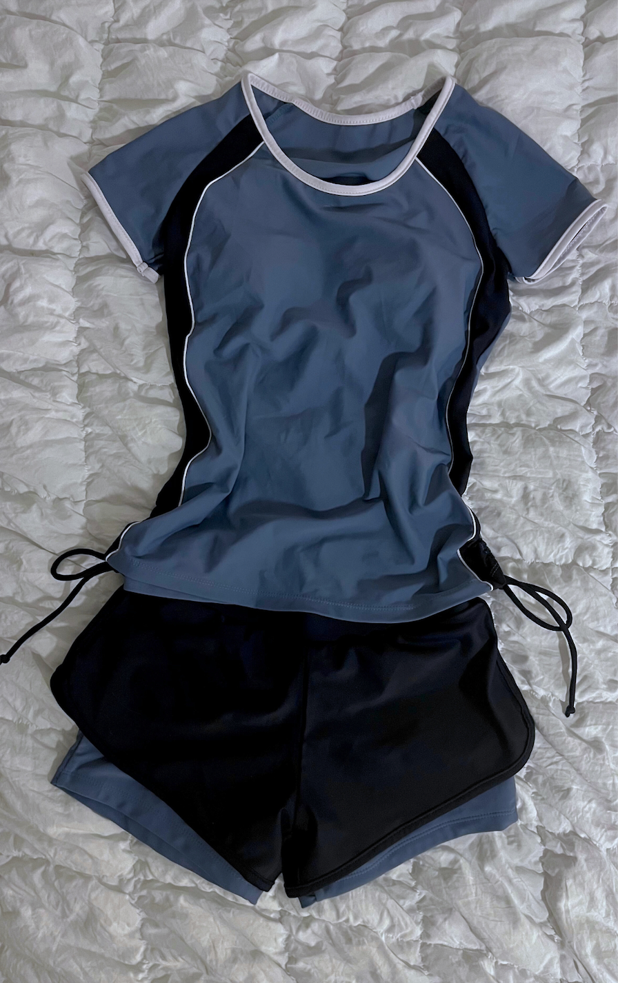 Sapphire Swim Tee & Shorts – Elise Rose Swimwear Sapphire Swim Tee & Shorts – Elise Rose Swimwear