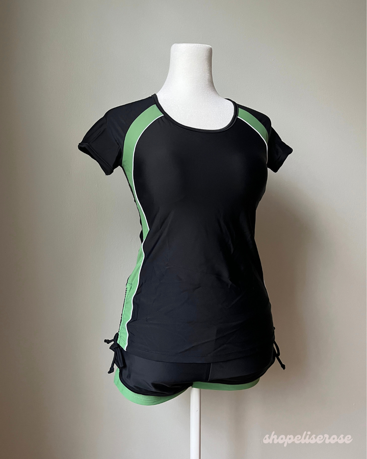 shirt and shorts for swimming women, shirt for swimming, shirt to swim in for women, swim shirt with built in bra, swimsuit t-shirt and shorts set for women, functional swim coverup set or beach swim shorts + swim top set, affordable, high quality, pretty, cute, for swimming teens, includes both shirt and shorts, modest