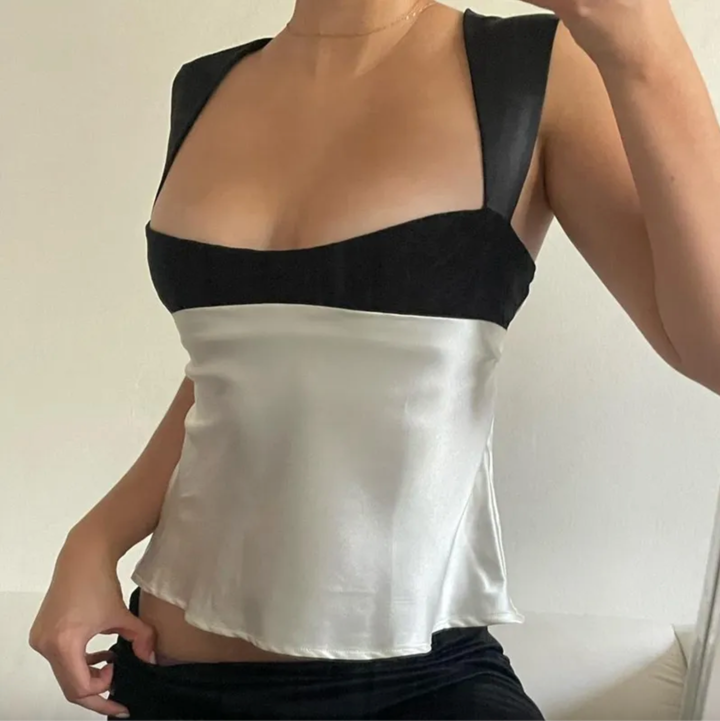 White and Black Small Silk Tank Top | Sun Girl Boutique