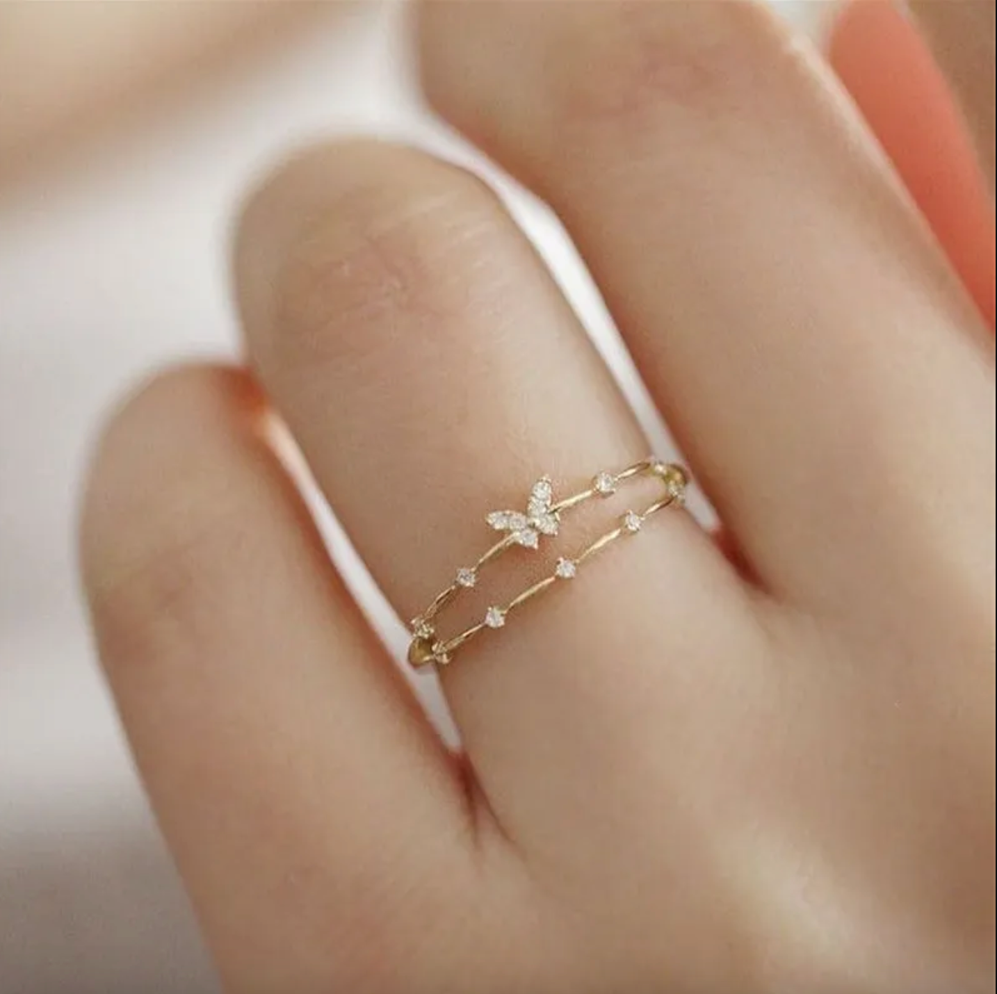 Gold butterfly ring - Bella ring - dainty gift double stack ring - women | Sun Girl Boutique