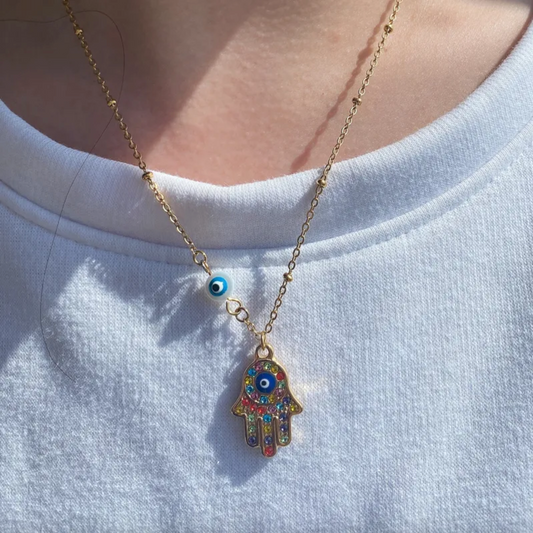 Pretty evil eye hand gold or silver necklace | Sun Girl Boutique